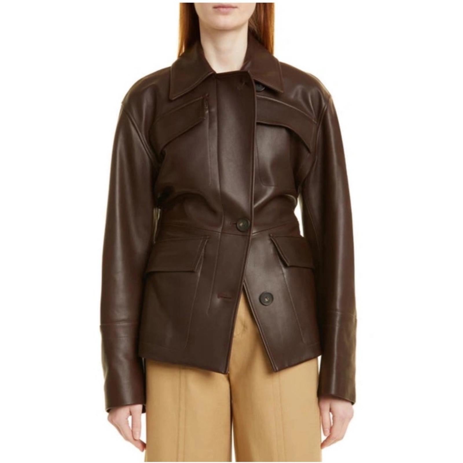 Vince 100% Lamb Leather Safari Jacket in Brown, Size M New w/Tag Retail $1495