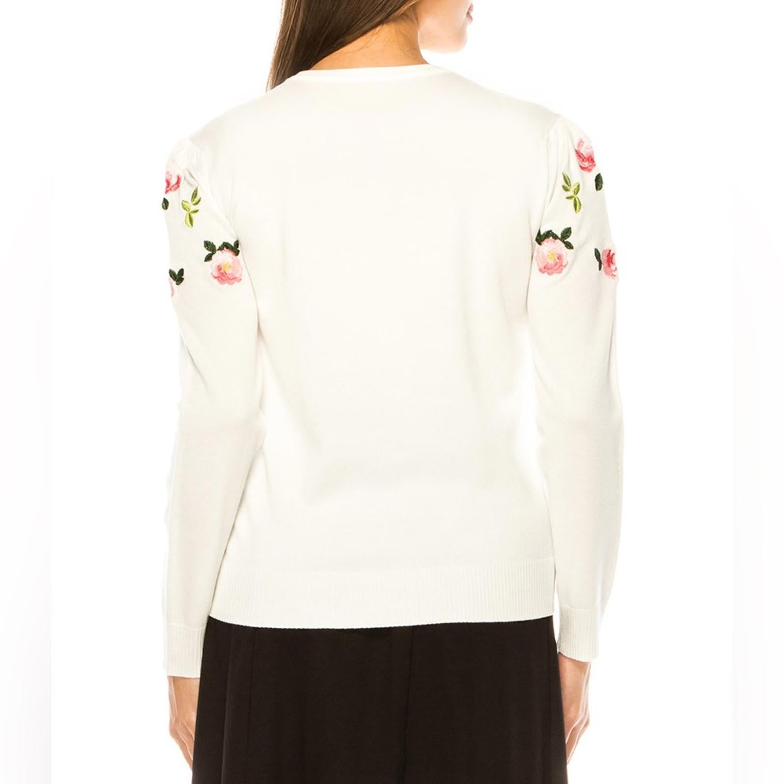 YAL New York Petal Soft White Embroidered Crewneck Sweater, Size XL New w/Tag