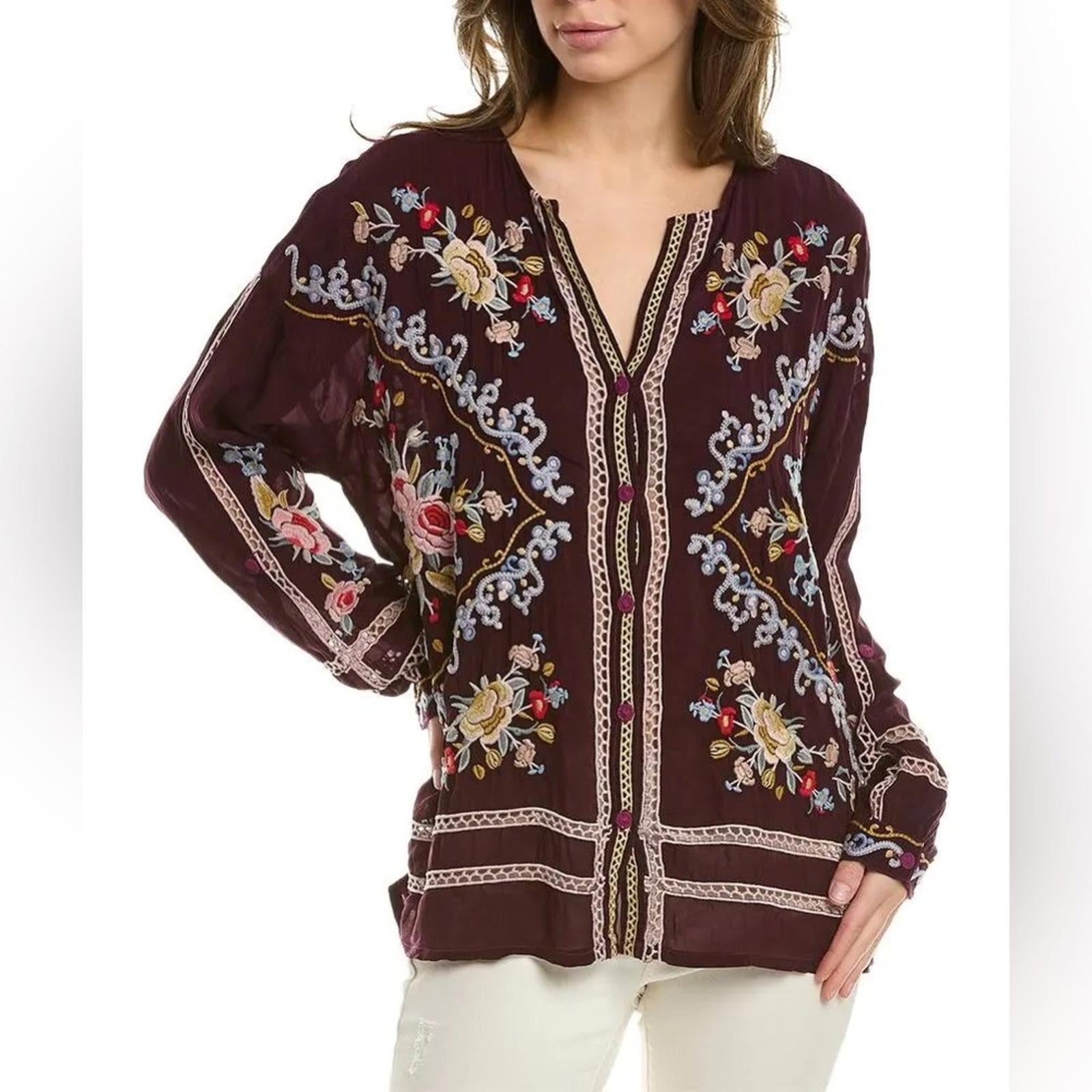 Johnny Was Carmen Button-Up Blouse in Jam, Size L, New w/Tag