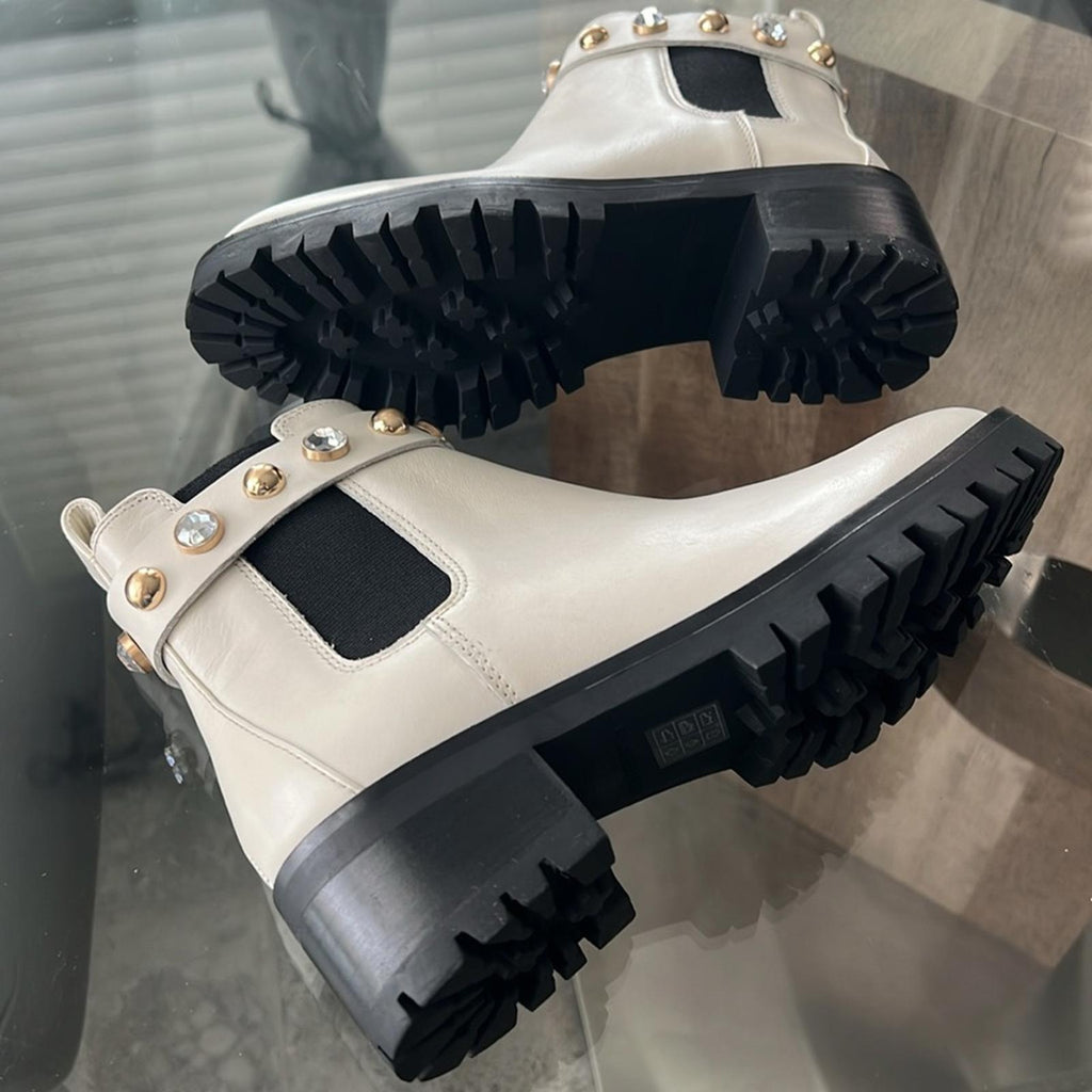 Karl Lagerfeld Paris Porshay Lug Sole Boots in Bone/White, Size 37 New w/o Box