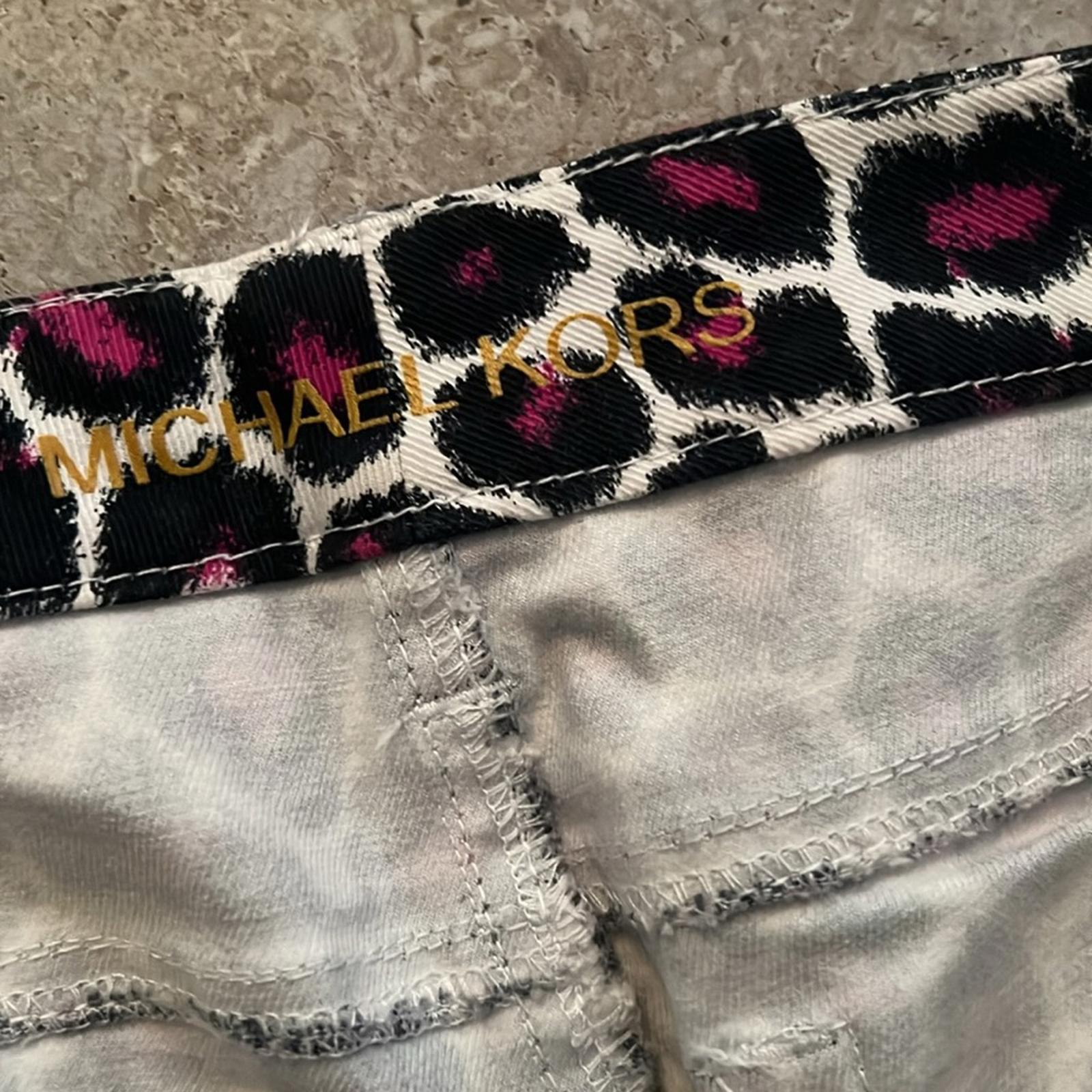 Michael Kors Animal Print Skinny Jeans, Black/ Purple/ White Size 2