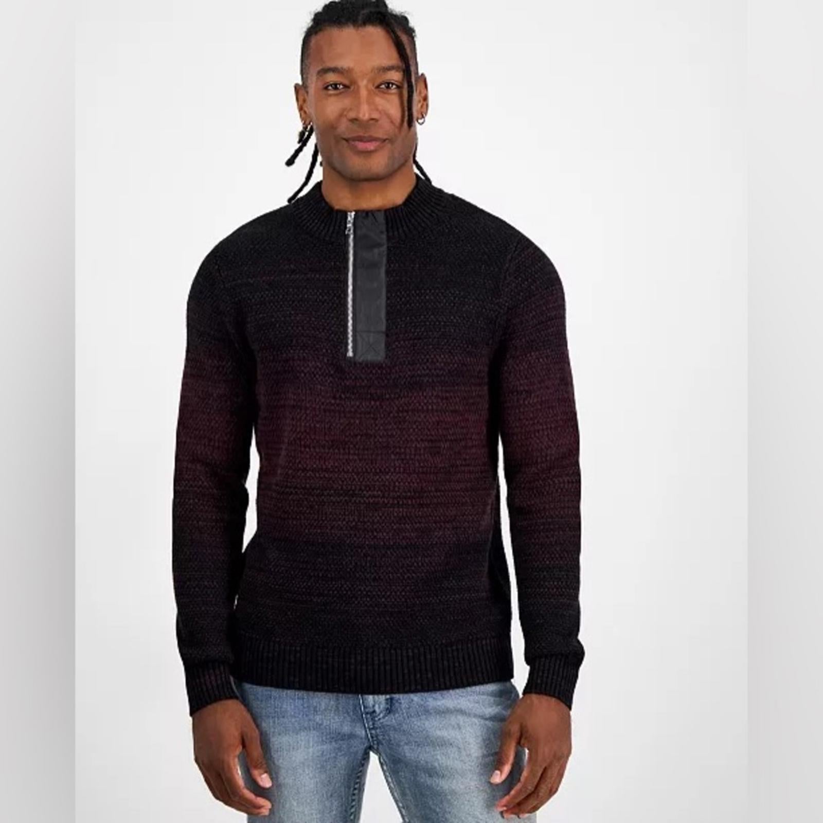 INC Regular-Fit Space-Dyed 1/4-Zip Mock Neck Sweater, Wine Men Size S New w/Tag