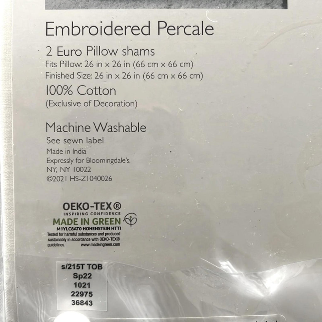 2 SKY Embroidered Percale Euro Shams (1Pair) in White/Navy, NEW $145