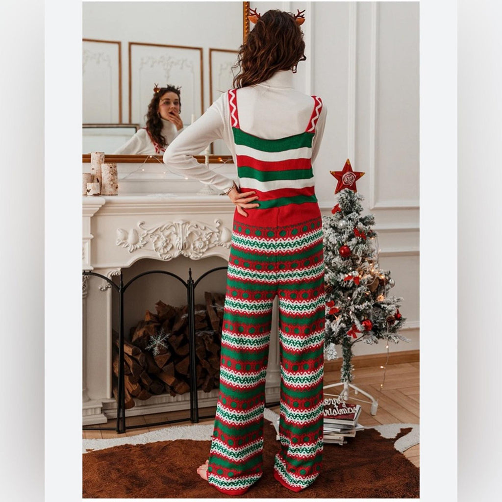 Eyeshadow JOY Christmas Knit Straight-Leg Overalls Holiday Jumpsuit Size L NWT