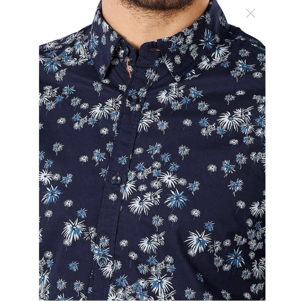 Scotch & Soda Slim Fit Poplin Fireworks Button Up Shirt Navy Size XL Retail $195