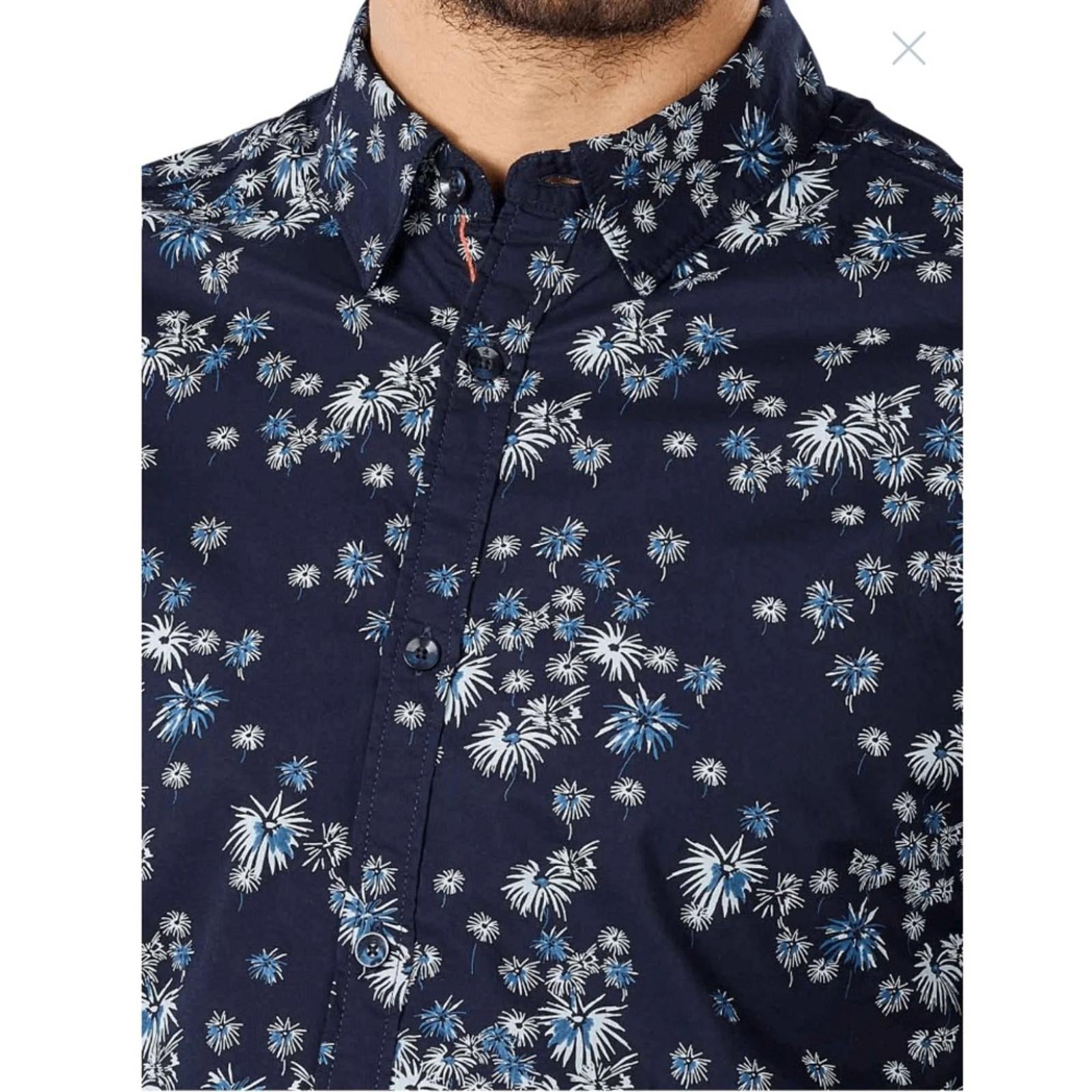 Scotch & Soda Slim Fit Poplin Fireworks Button Up Shirt Navy Size XL Retail $195