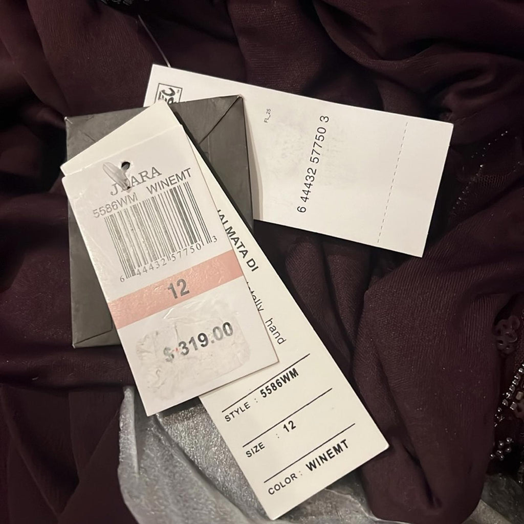 JKara Flutter Sleeve V-Neck Full-Length Dress, Burgundy Size 12 New w/Tag $319
