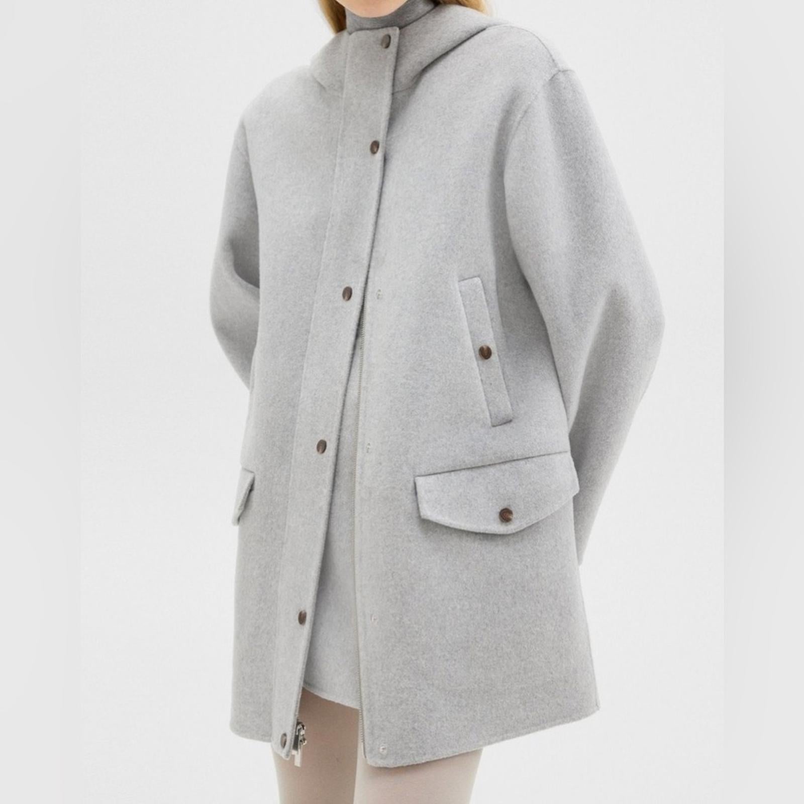 Theory Parka in Double-Face Wool-Cashmere in Melange Grey, Size M New w/Tag $895
