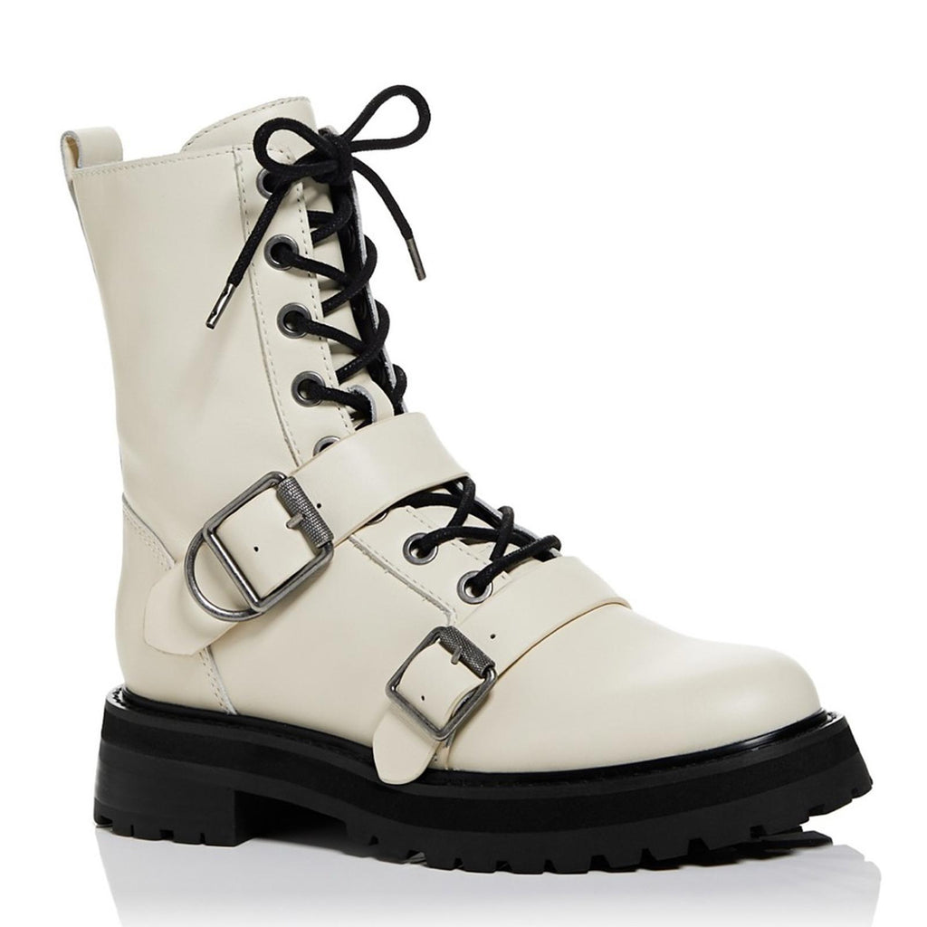 Dolce Vita Ronson Off-White Leather Combat Boots, Size 8 New in Box $200