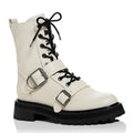Dolce Vita Ronson Off-White Leather Combat Boots, Size 8 New in Box $200