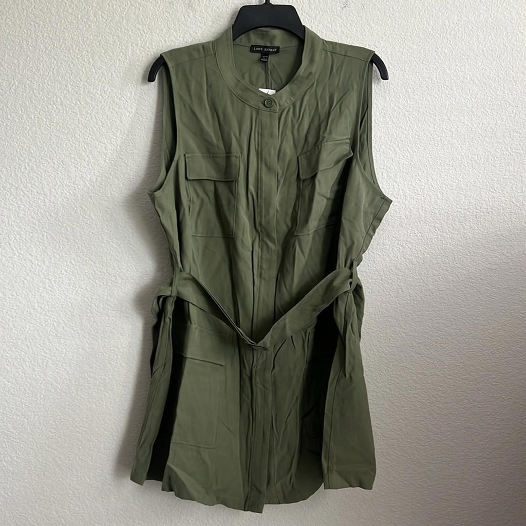 Lane Bryant Belted Utility Cargo Vest in Olive Green, Plus Size 14/16, New w/Tag