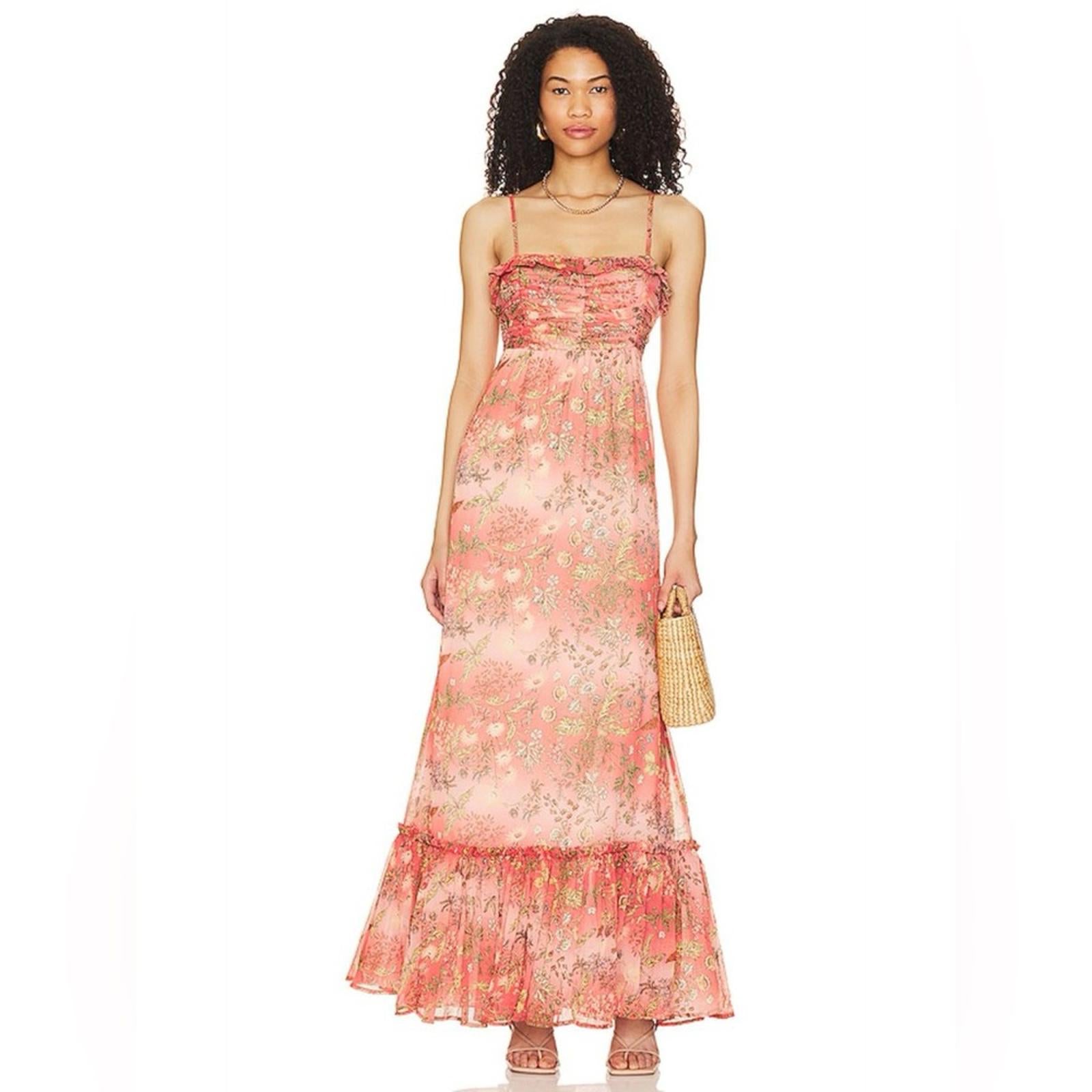 byTiMo Chiffon Sleeveless Ruffle Maxi Dress, Bright Field Size M New w/Tag $436