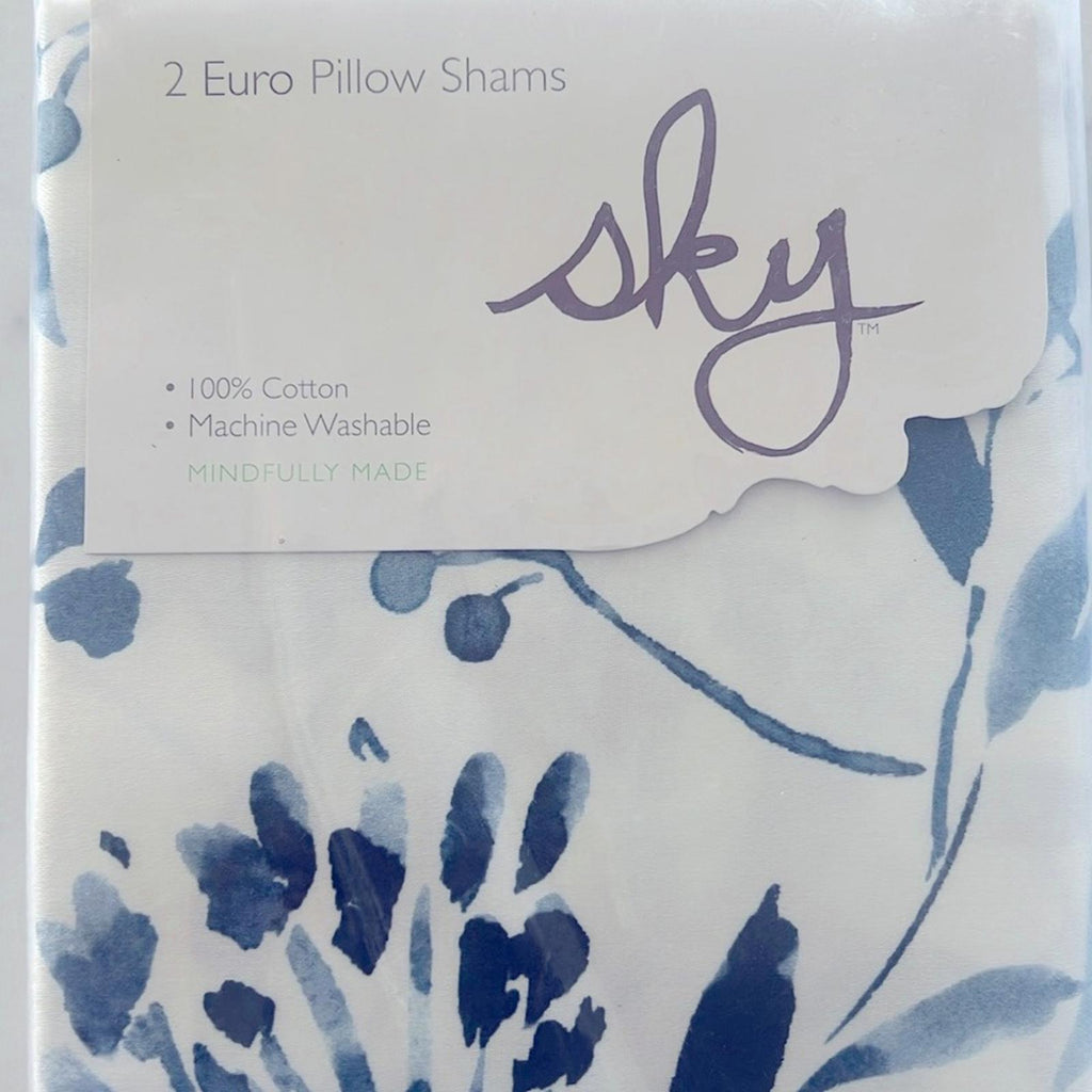 2 SKY Gracie Euro Shams in White & Blue, New in Box