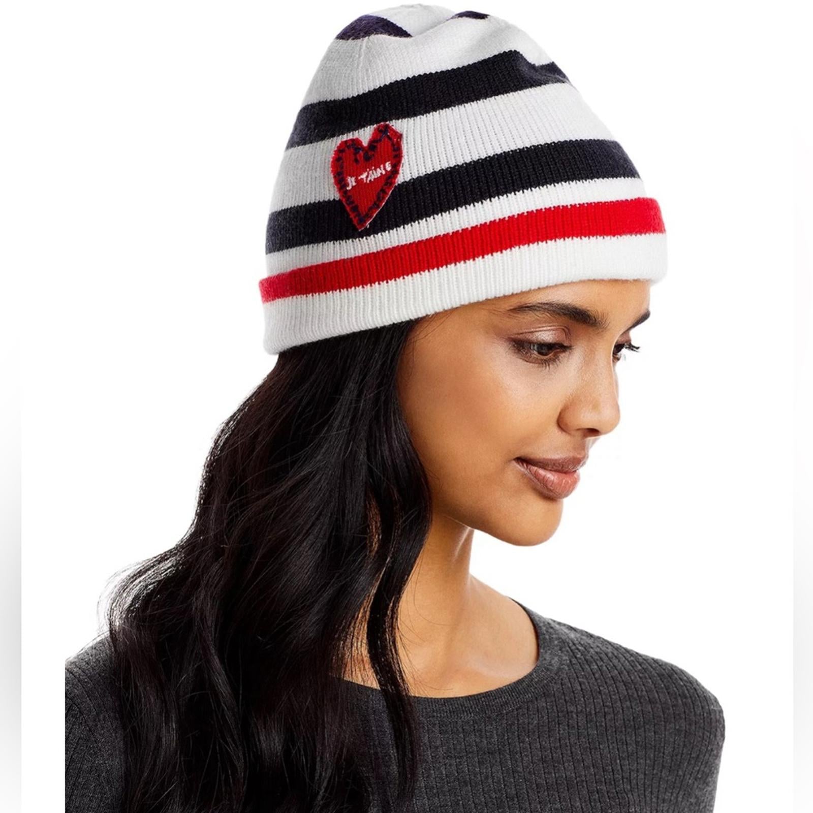 Aqua x Kerri Rosenthal Striped Heart Patch Beanie/Hat One Size New w/Tag