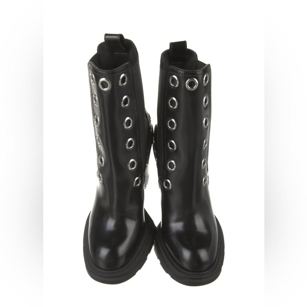 Alexander McQueen Tread Grommet Embellished Black Boots, Size 39.5, Retail $1290