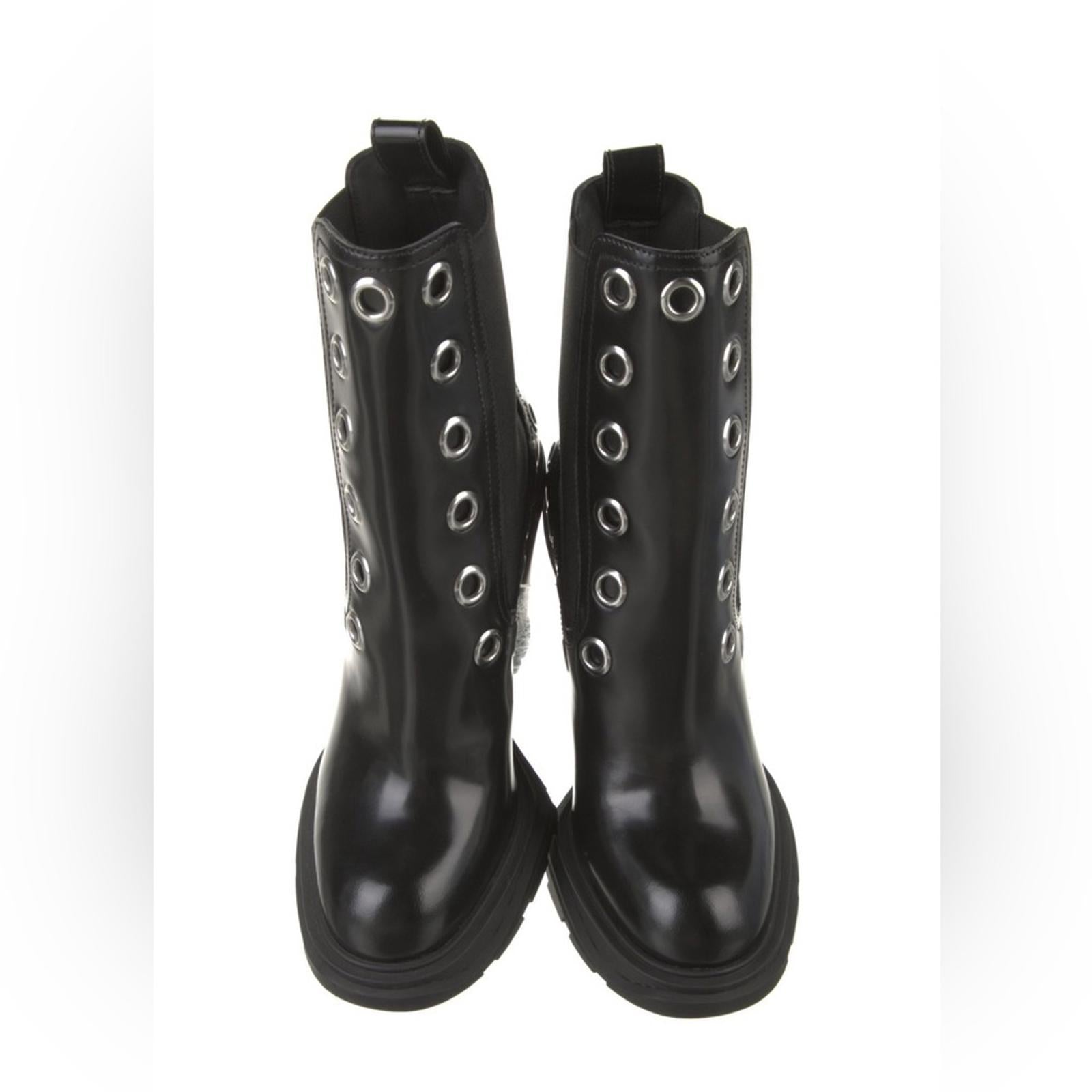 Alexander McQueen Tread Grommet Embellished Black Boots, Size 39.5, Retail $1290