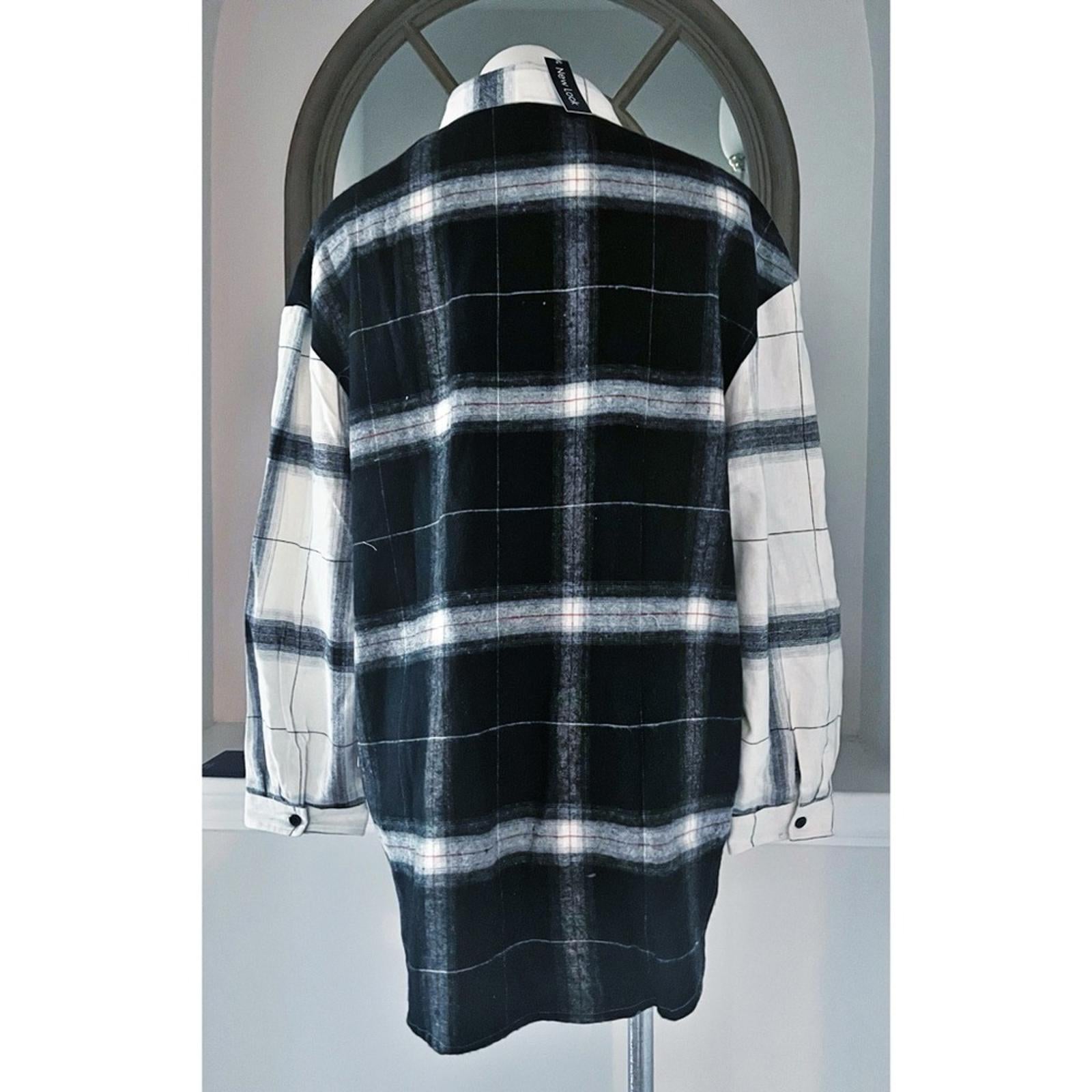 NEW LOOK Plaid Button Up Shirt in Black & White Size 1X New w/Tag