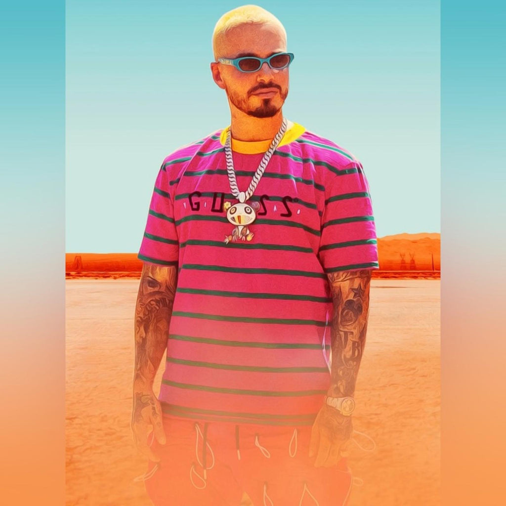 RARE Guess × J Balvin Vibras Stripe Accent Ringer T-Shirt, Size M EXCELLENT!