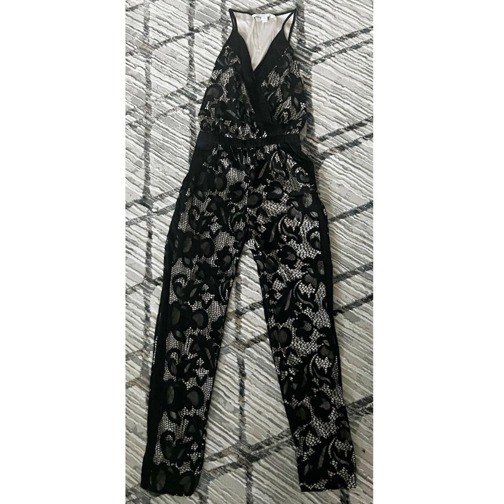 Diane von Furstenberg Shany Lace Jumpsuit, Nougat/Black Size 0 EXCELLENT! $459