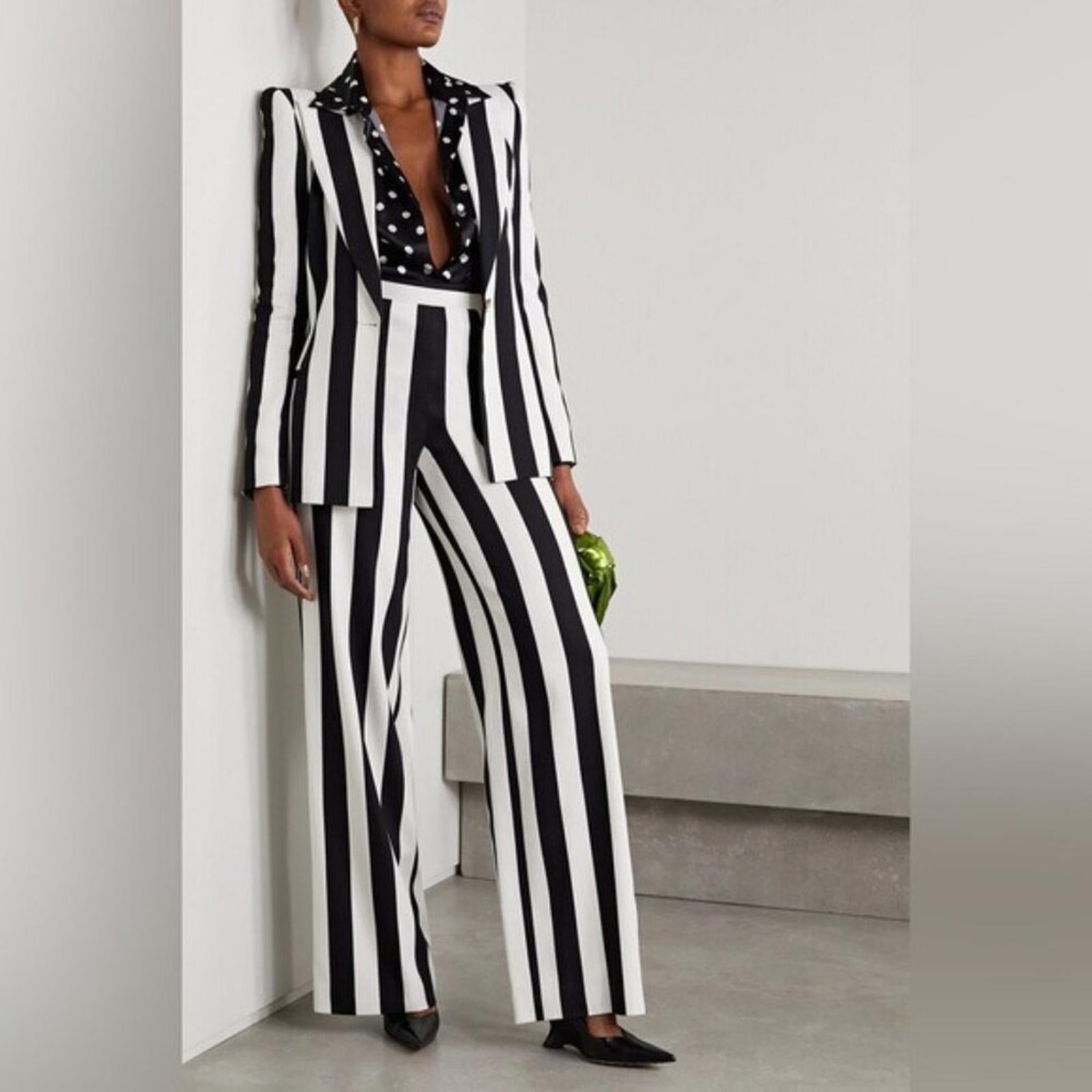 Sergio Hudson Polka Dot Silk Charmeuse Button-Up Blouse, Black/White XS NWT $795