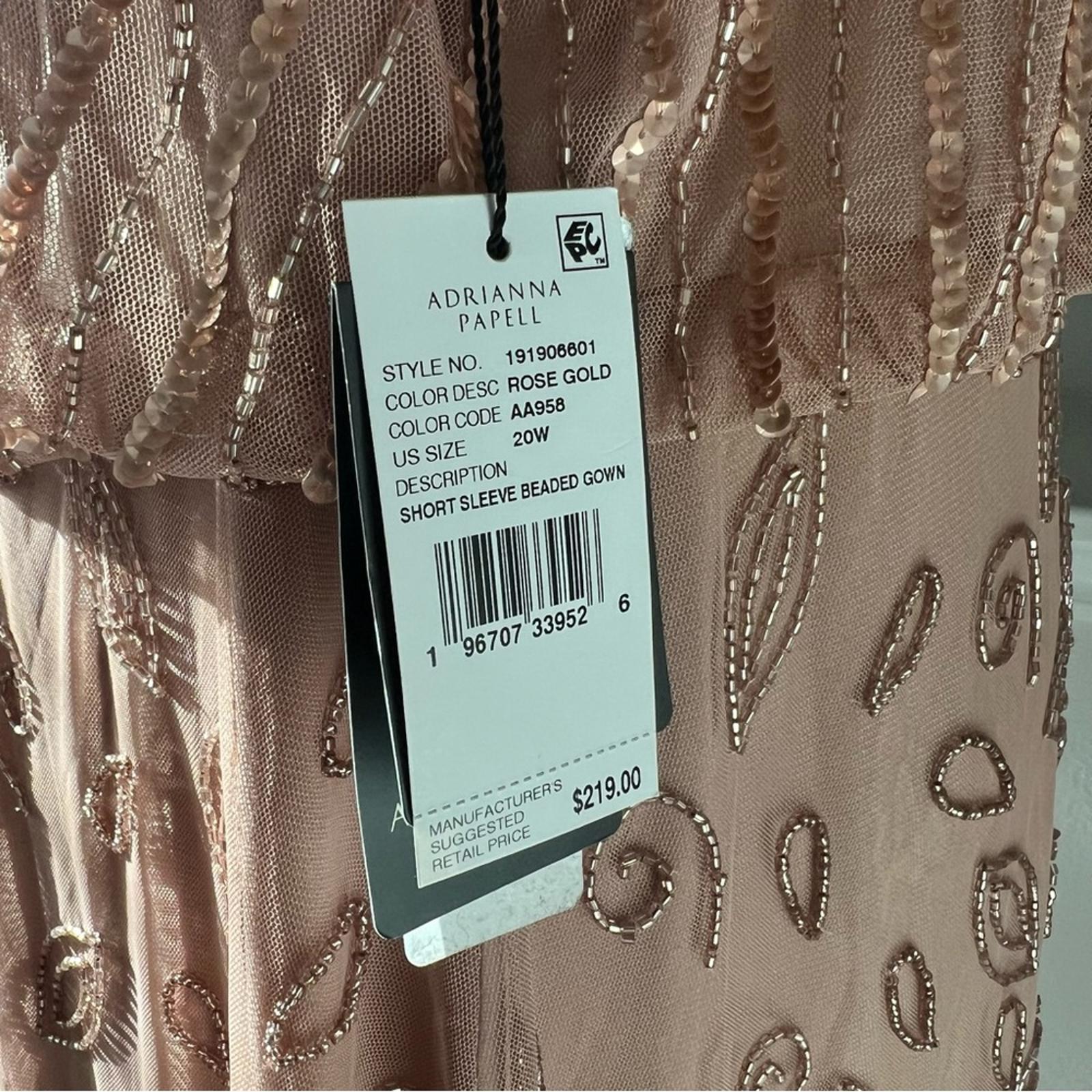 Adrianna Papell Short Sleeve Beaded Gown, Rose Gold Plus Size 20W New w/Tag
