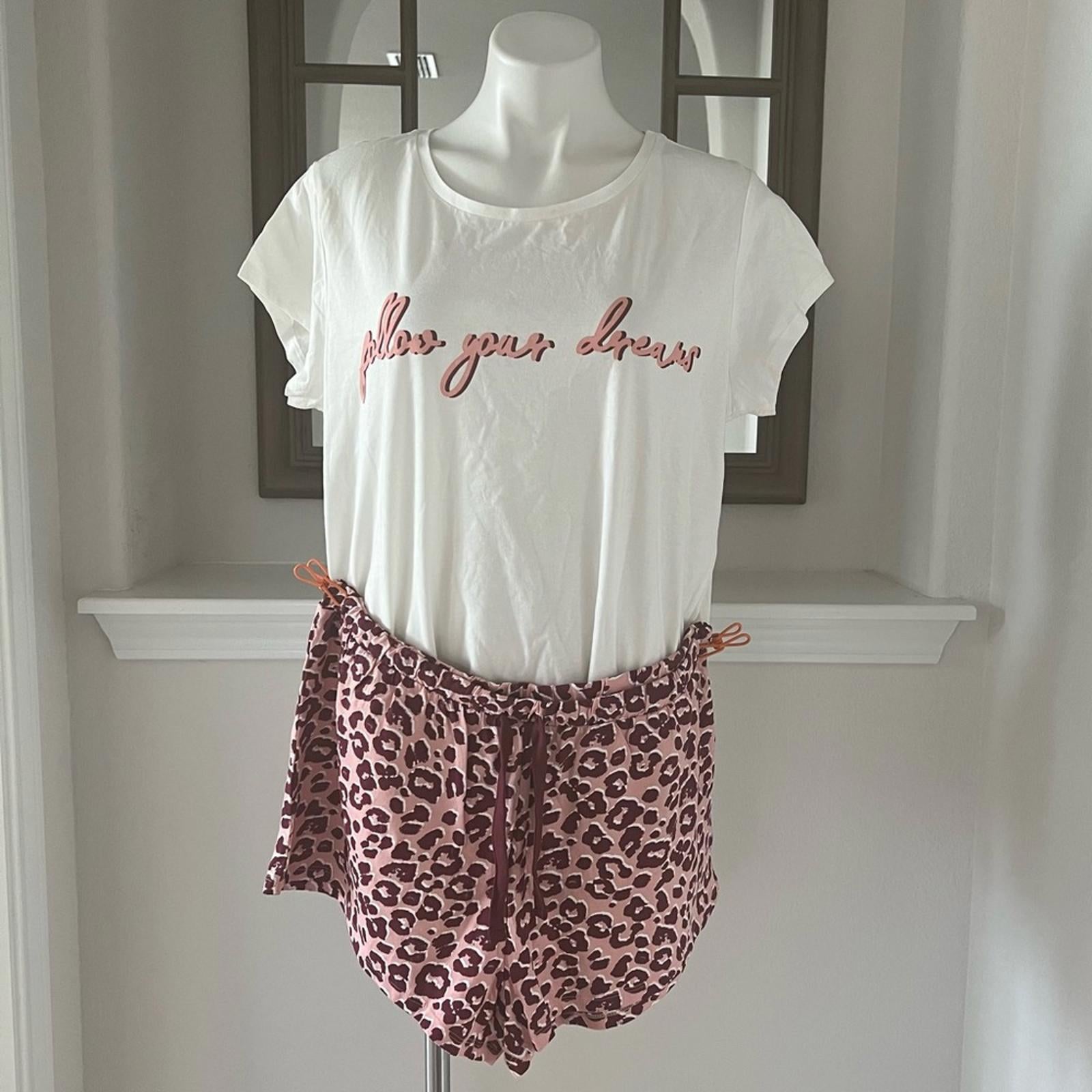 Next 2-Pc Pajama Set Follow Your Dreams Top & Shorts Animal Print Size L NWT