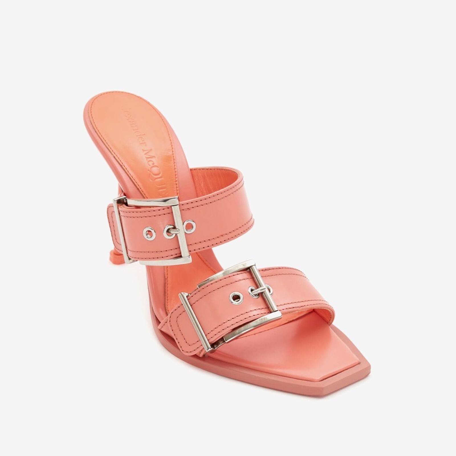 Alexander McQueen Double Buckle Punk Mule in Apricot, Size 39.5 NEW in Box $1050