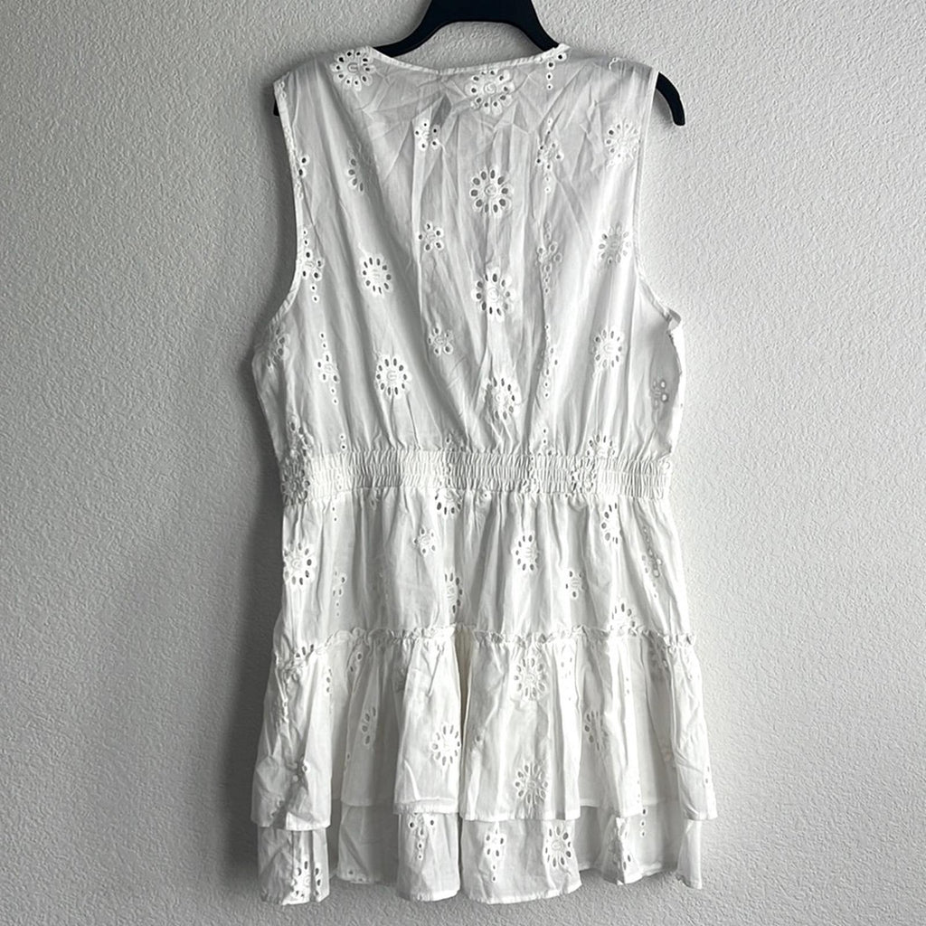 Aqua Eyelet Tiered Swim Cover-Up Dress in Ivory/White Size XL NWT