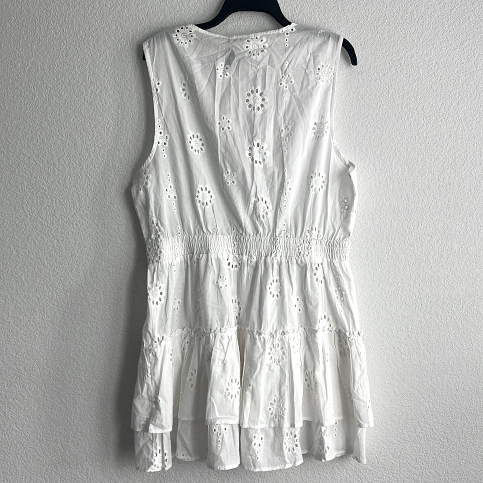 Aqua Eyelet Tiered Swim Cover-Up Dress in Ivory/White Size XL NWT