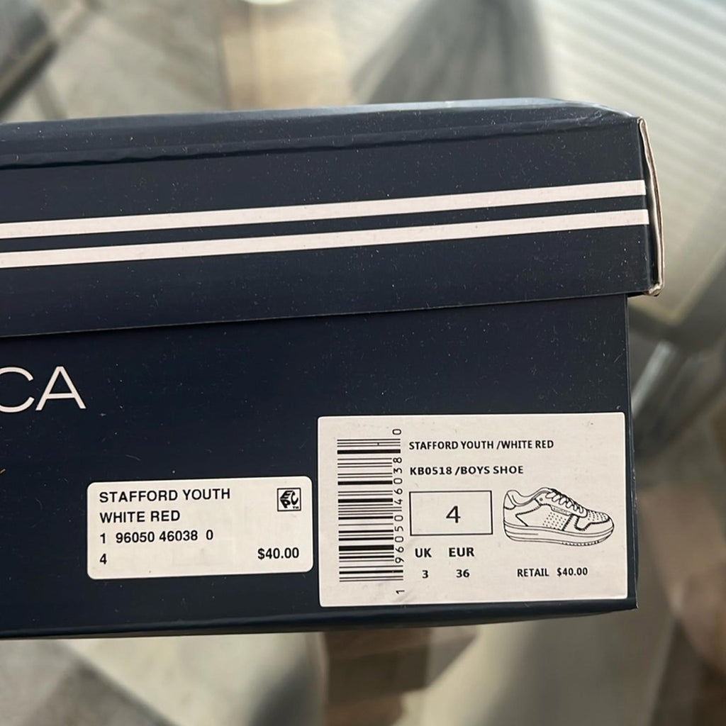 Nautica Big Boys Court Sneakers, Stafford Youth, White/Red, Size 4 New in Box