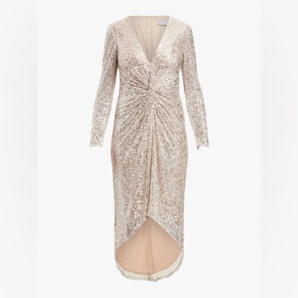 Mac Duggal IEENA Sequined High Low Dress, Rose Gold, Size 12 New w/Tag $348