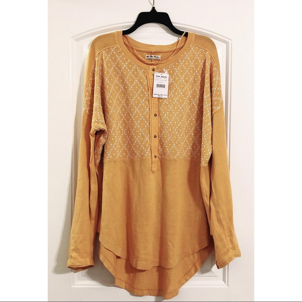 Free People Henley Long Sleeve Top Sweater, Size XL New with Tag Retail $108