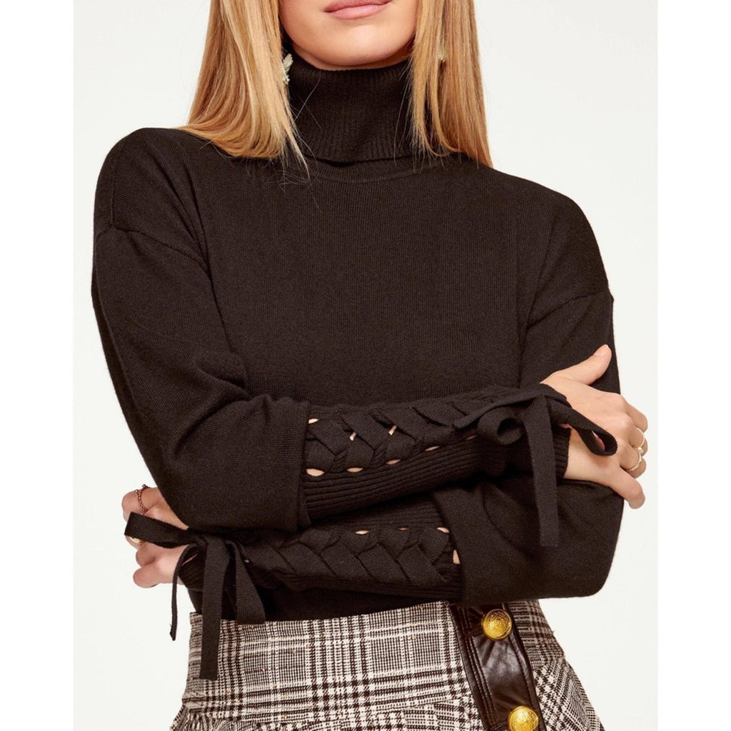 Ramy Brook Walt Turtle Neck Long Lace-Up Sleeve Top in Black, Size XS New w/Tag