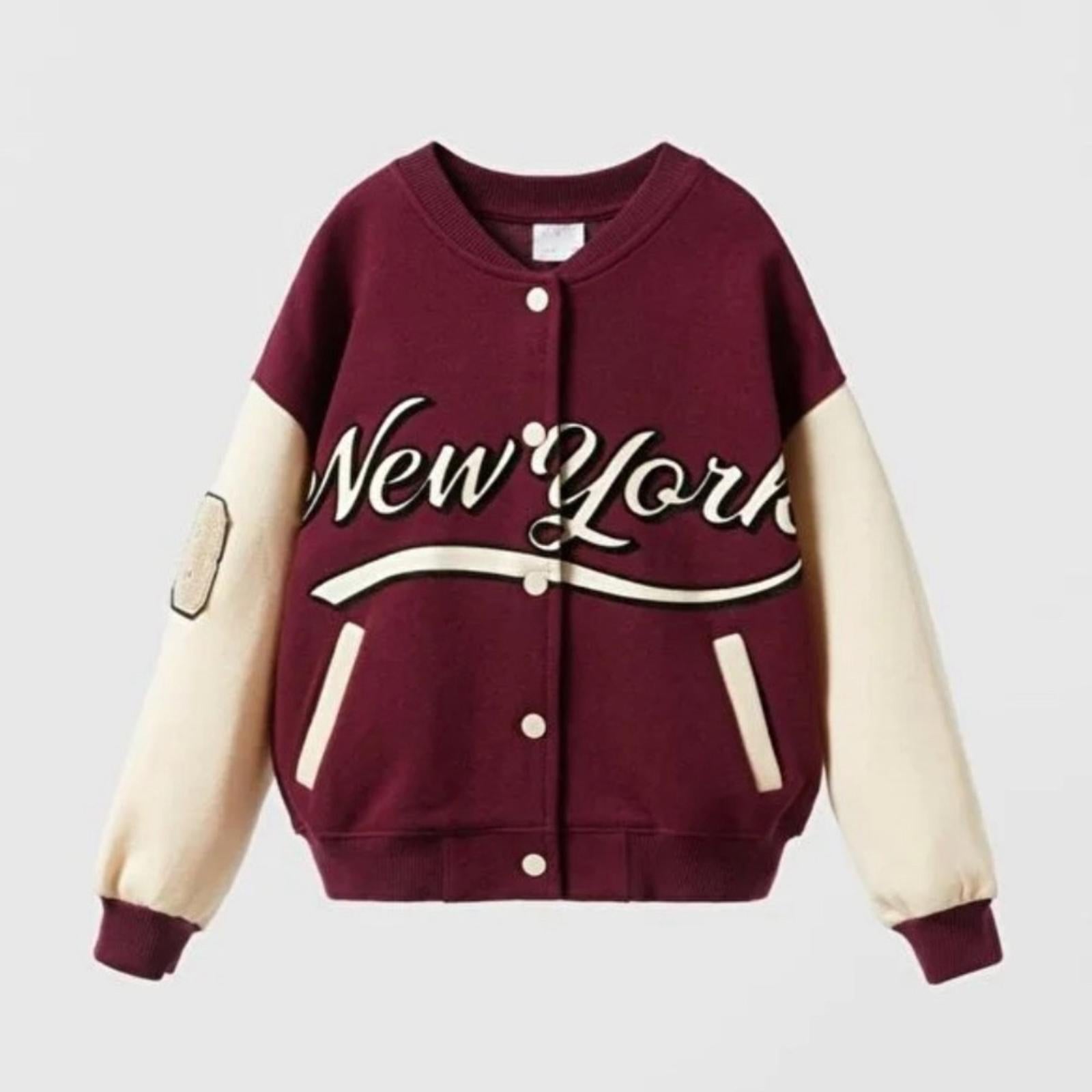 ZARA Kids New York Burgundy College Jacket, Unisex Size 6-7 NWT