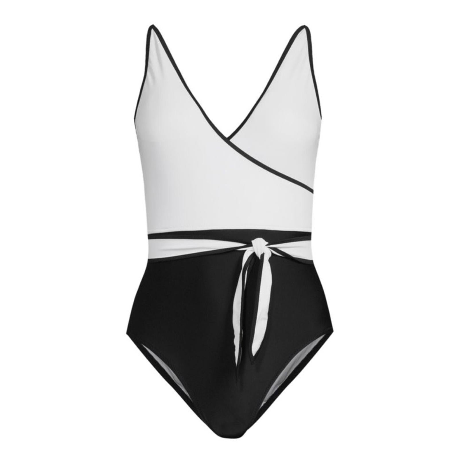 Tommy Hilfiger Colorblock Tie Front One Piece Swimsuit Black/White Size 14 NWT