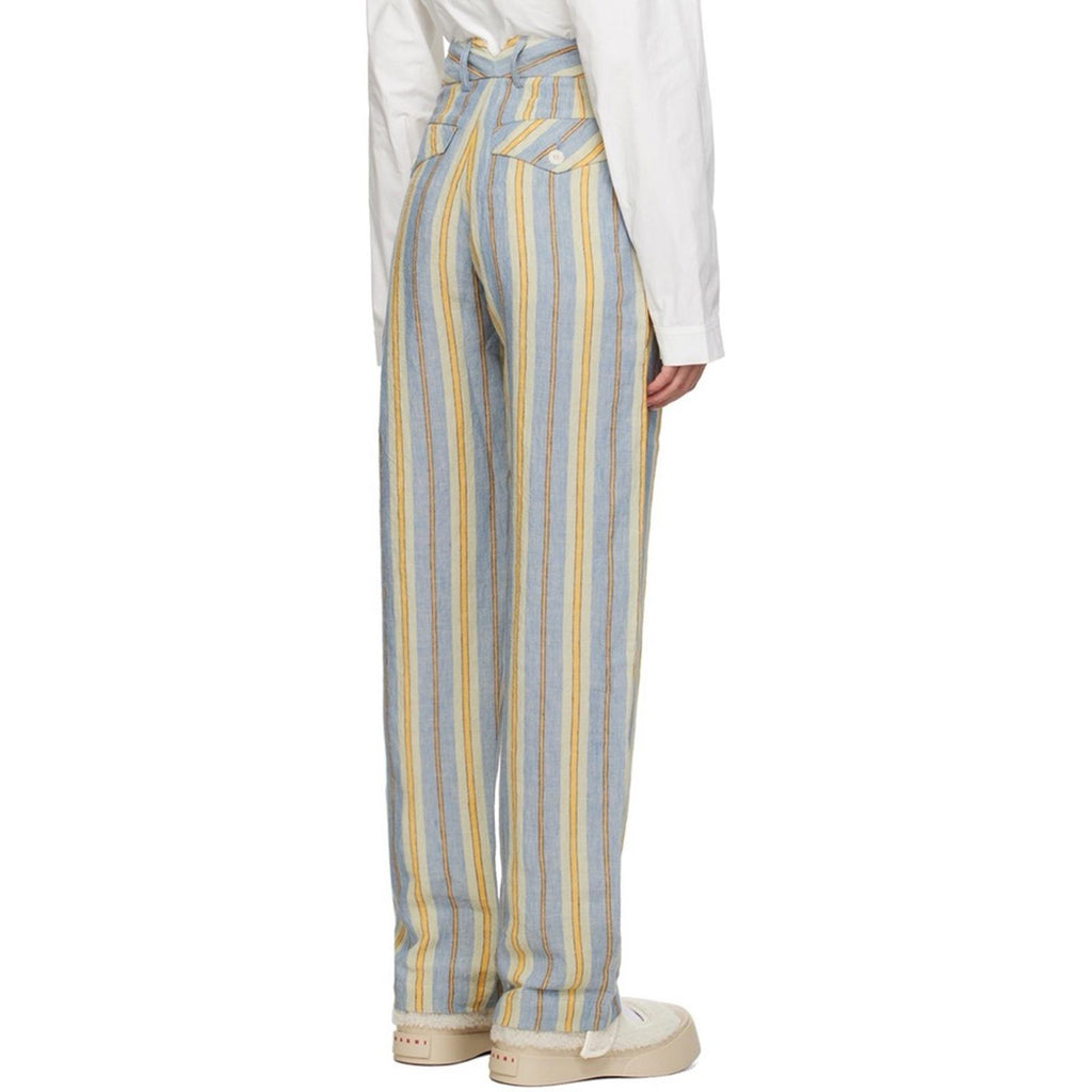 Nicholas Daley Linen Striped Trousers in Blue/Mustard, Size 34 NEW w/Tag $650