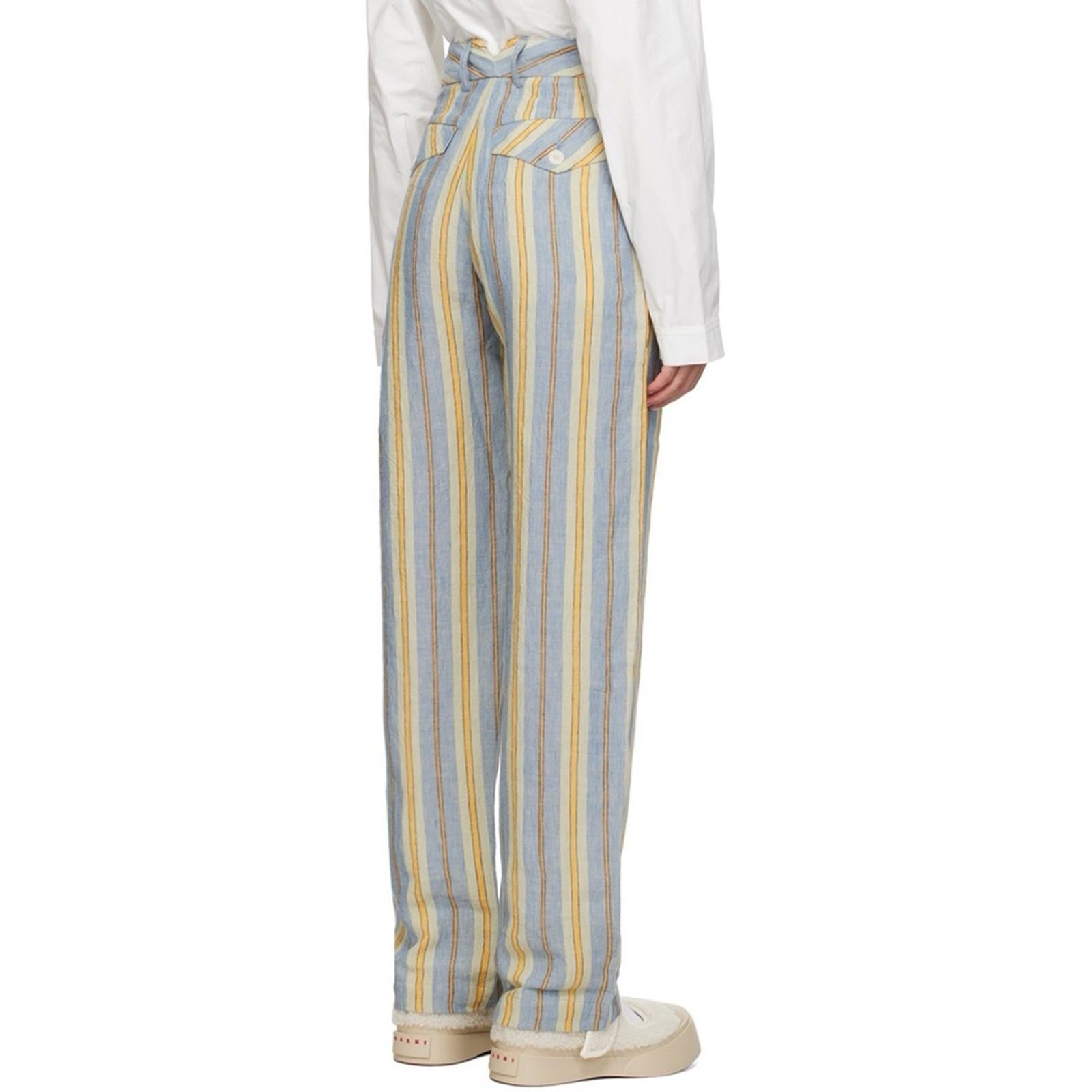 Nicholas Daley Linen Striped Trousers in Blue/Mustard, Size 34 NEW w/Tag $650