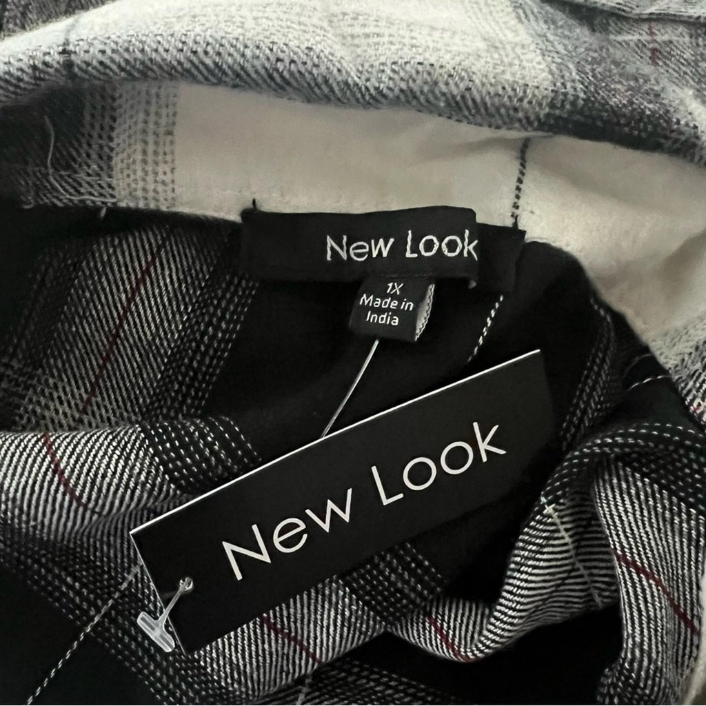 NEW LOOK Plaid Button Up Shirt in Black & White Size 1X New w/Tag