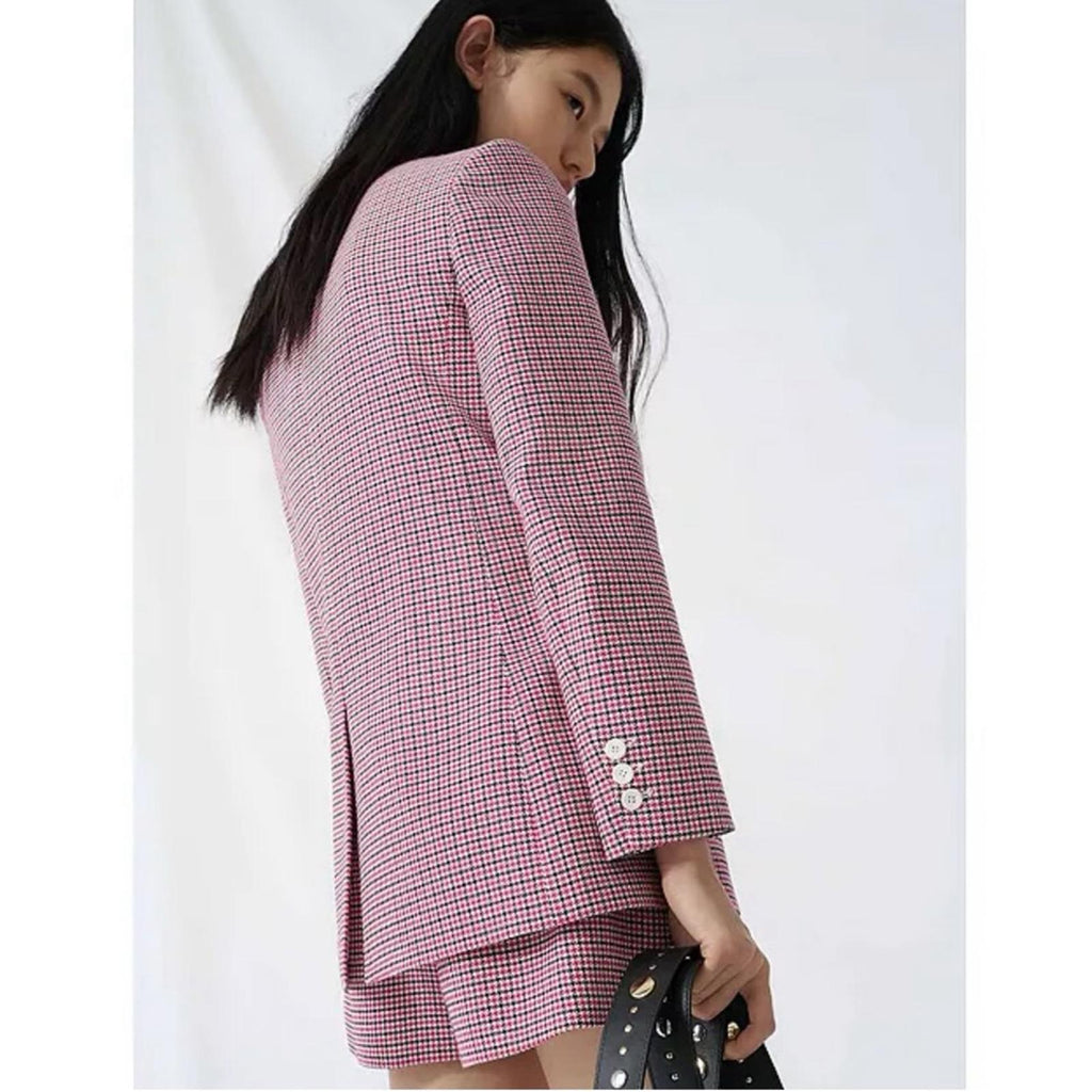 Maje Houndstooth Blazer in Fuchsia/Black, Size 36, New w/Tag