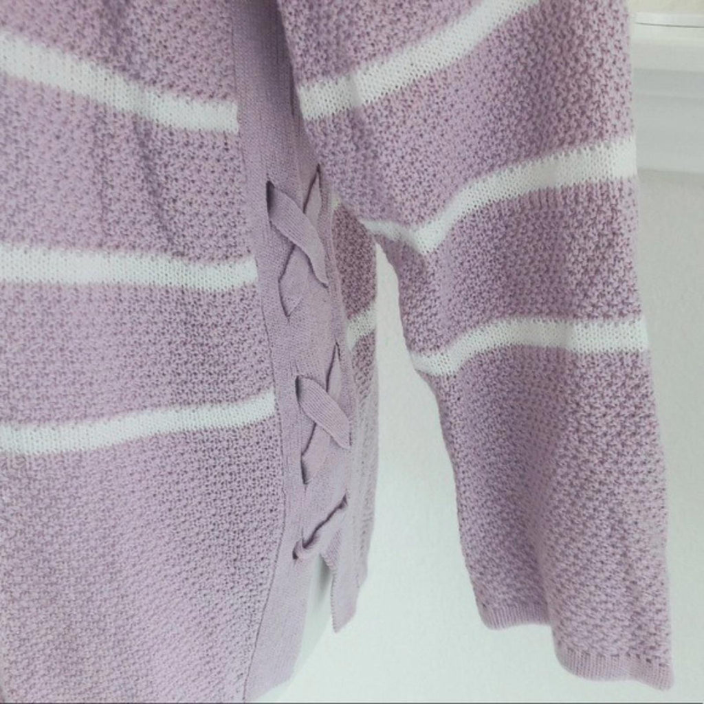 Design365 Striped Crew Neck Sweater in Violet Moon, Size L EXCELLENT!