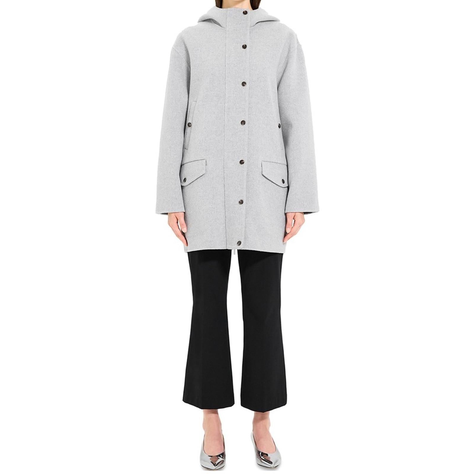 Theory Parka in Double-Face Wool-Cashmere in Melange Grey, Size M New w/Tag $895