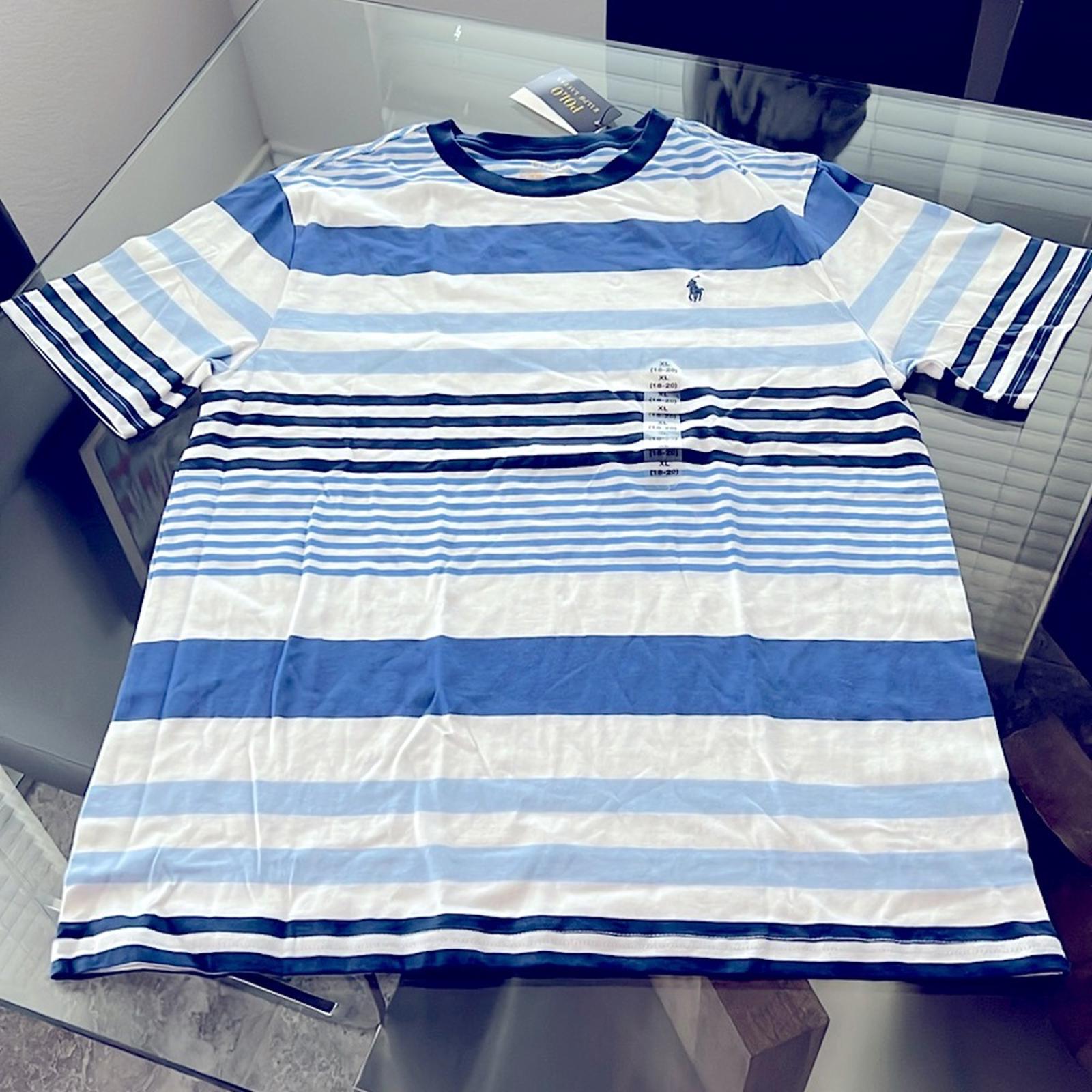 Polo Ralph Lauren Boy’s Striped Cotton Jersey Tee White Blue Size XL (18-20) NWT