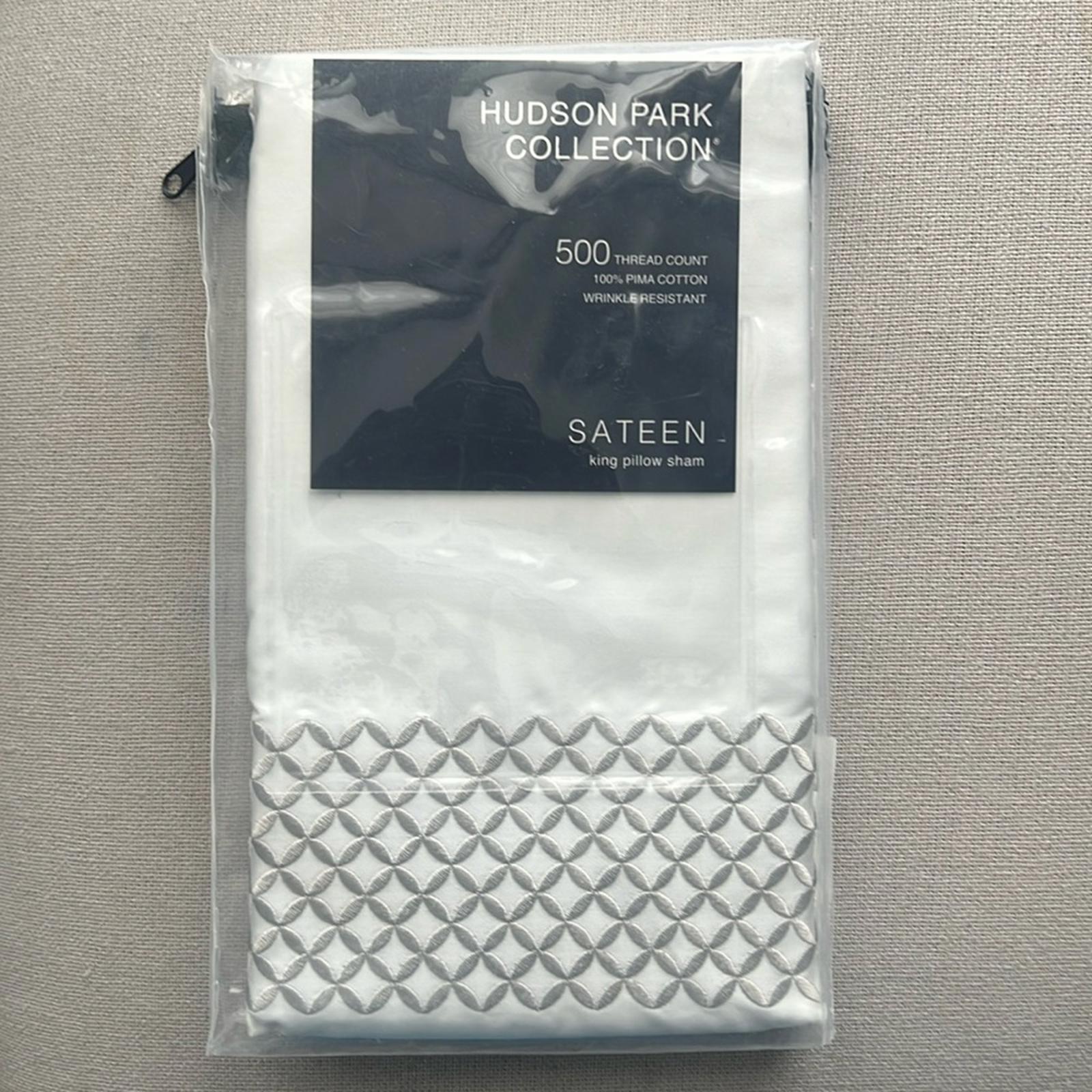 Hudson Park Collection Embroidered Geo King Sham 500 Thread Count, White/Silver