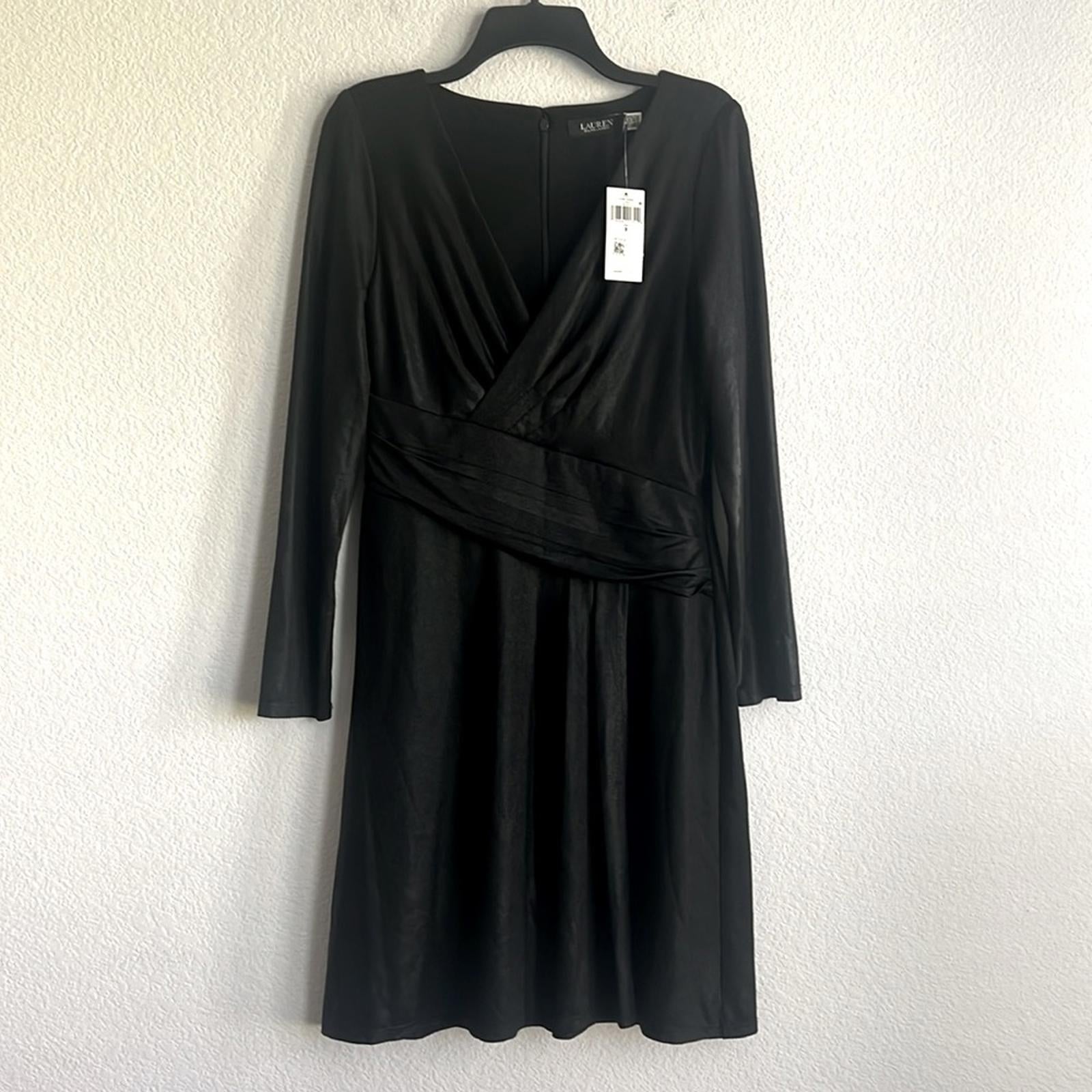 Lauren Ralph Lauren Foil-Print Jersey Cocktail Dress in Black, NWT, Size 8