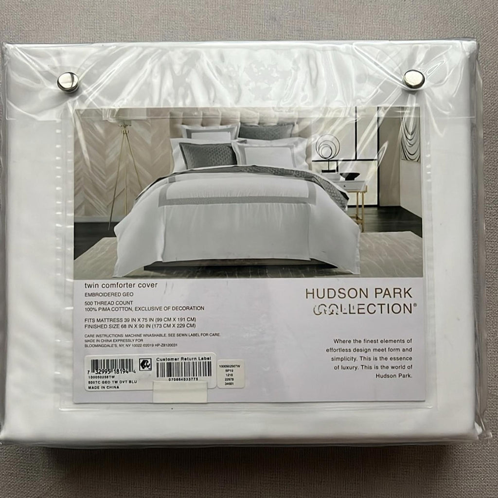 Hudson Park Collection 500TC Embroidered Geo Duvet Cover, Twin NEW w/Tag
