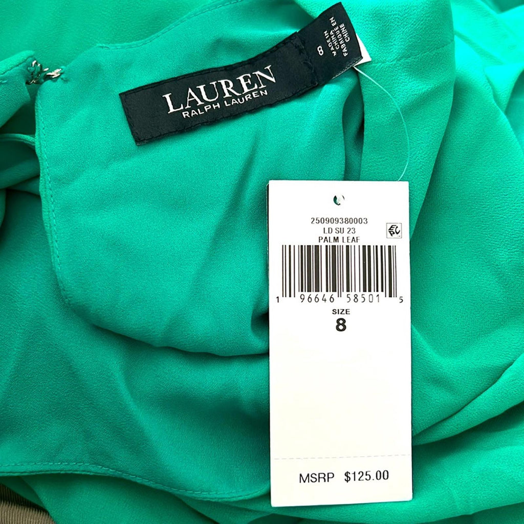 Lauren Ralph Lauren Round Neck Georgette Ruffled Shift Dress, Green Size 8 NWT