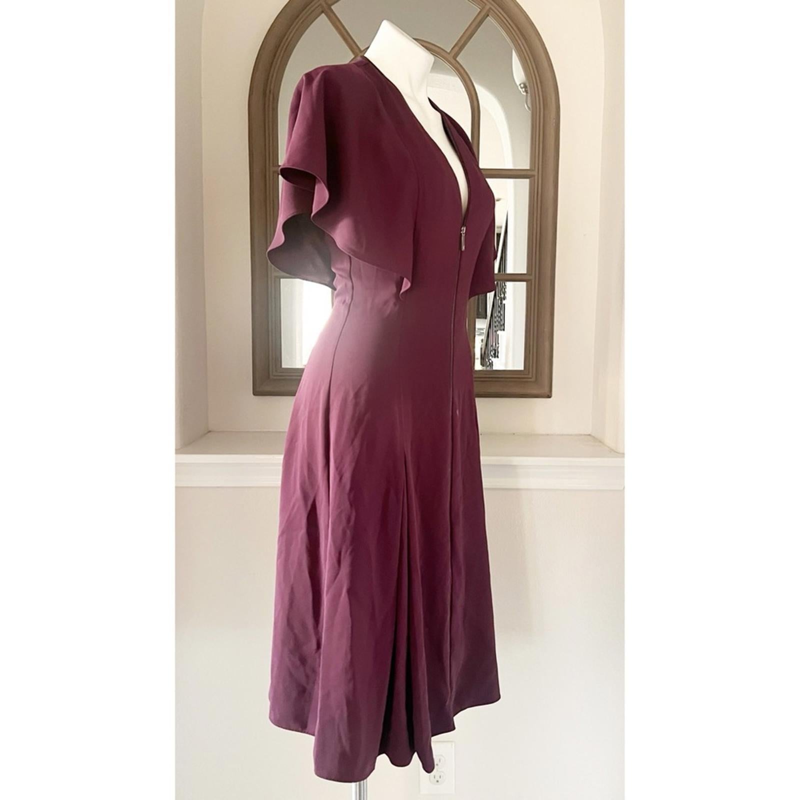 Ted Baker Kasiane Zip-Front Midi Dress in Burgundy Poplin, Size 1/XS Retail $329