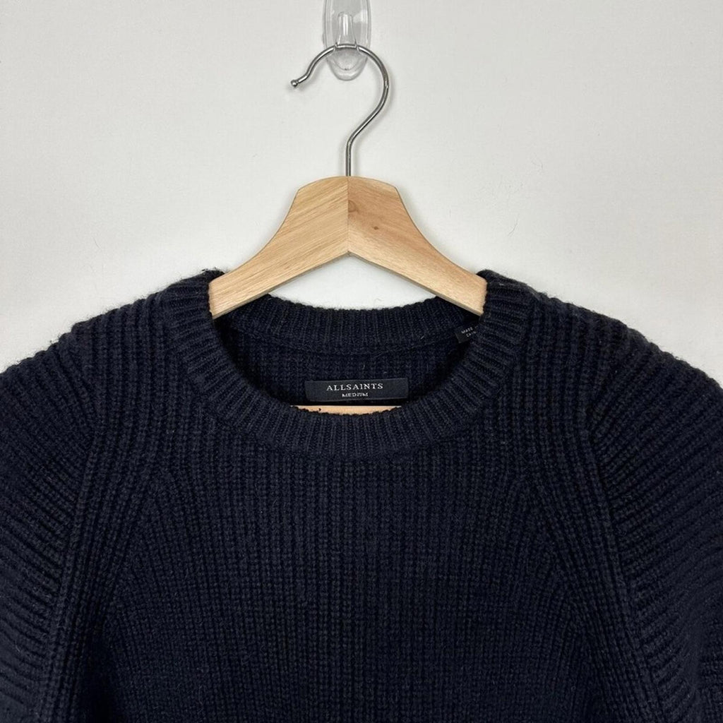 All Saints Selena Mixed Stitch Asymmetric Sweater Midnight Blue Size S New w/Tag