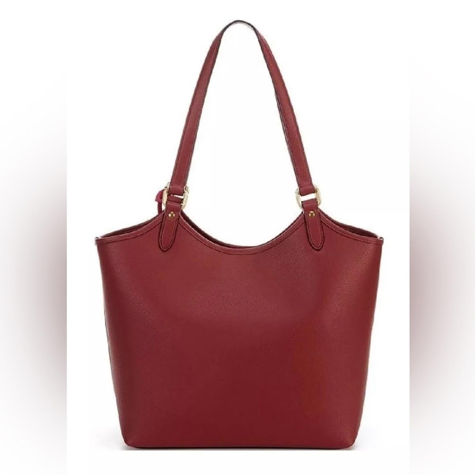COACH Polished Pebble Leather Restored Day Tote in Brass/Brick Red, New +DustBag