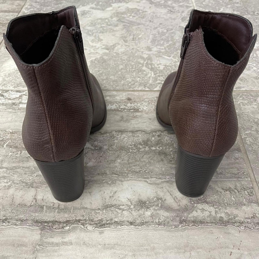 Sun+Stone Graceyy Cut-Outs Block Heel Booties in Brown, Size 12 NEW $79.50